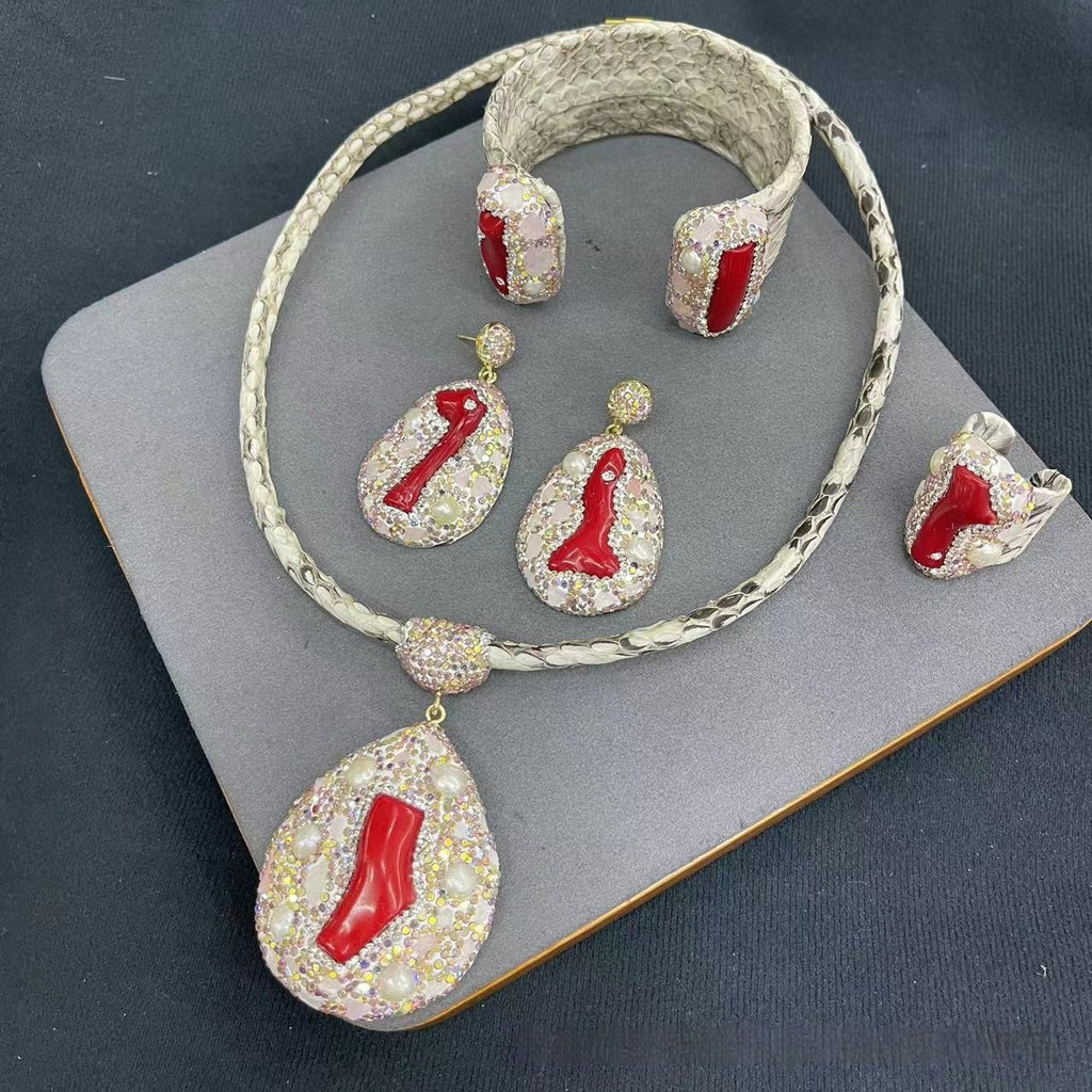 New Genuine Leather Snakeskin Jewelry Set