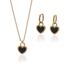 Heart Pendant Necklace & Earring Set with Classic Contrast Design