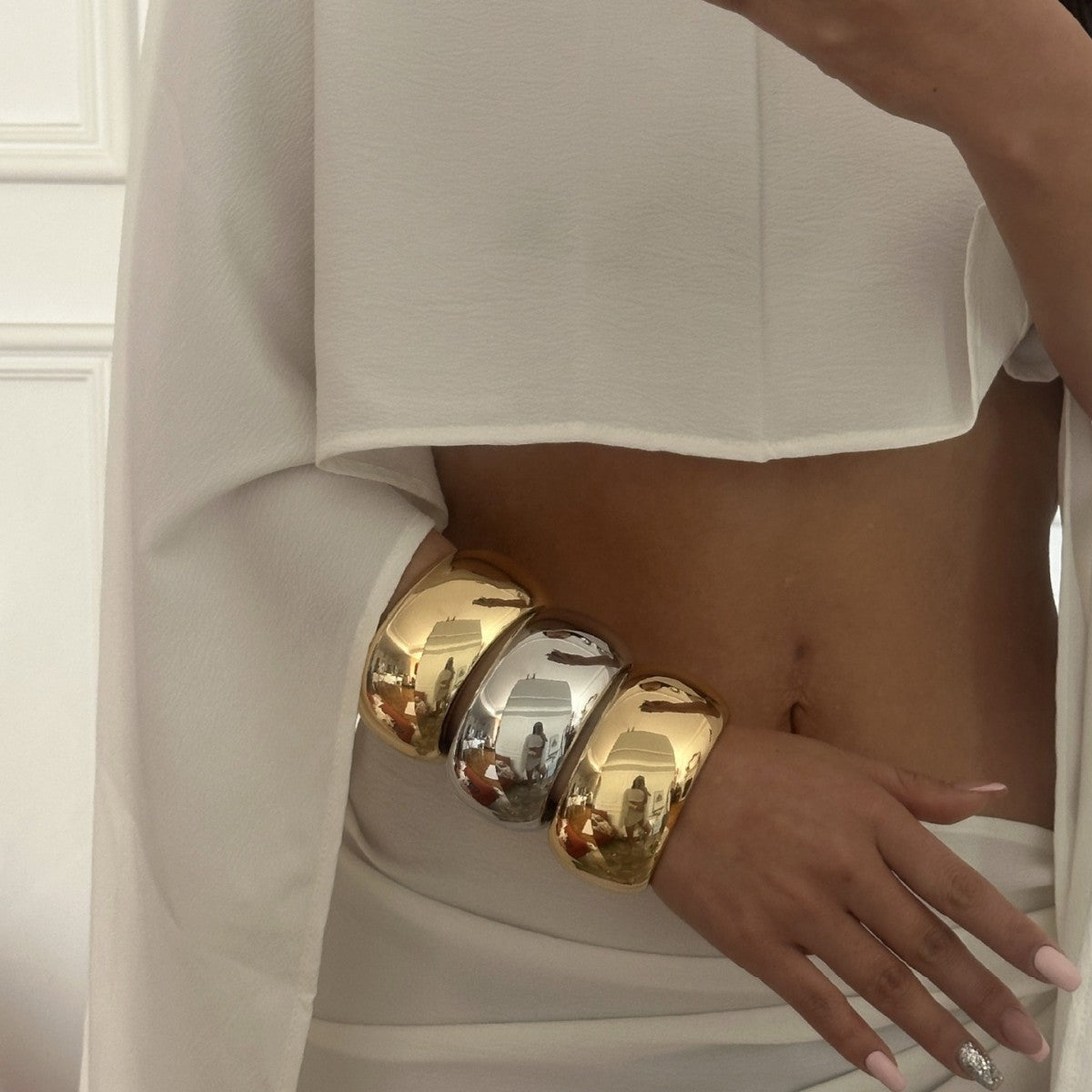 Wide Smooth Bangle Bracelet with Bold Contemporary Shape