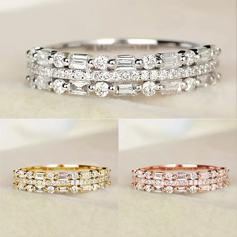 Triple Row Baguette and Round Eternity Band Ring
