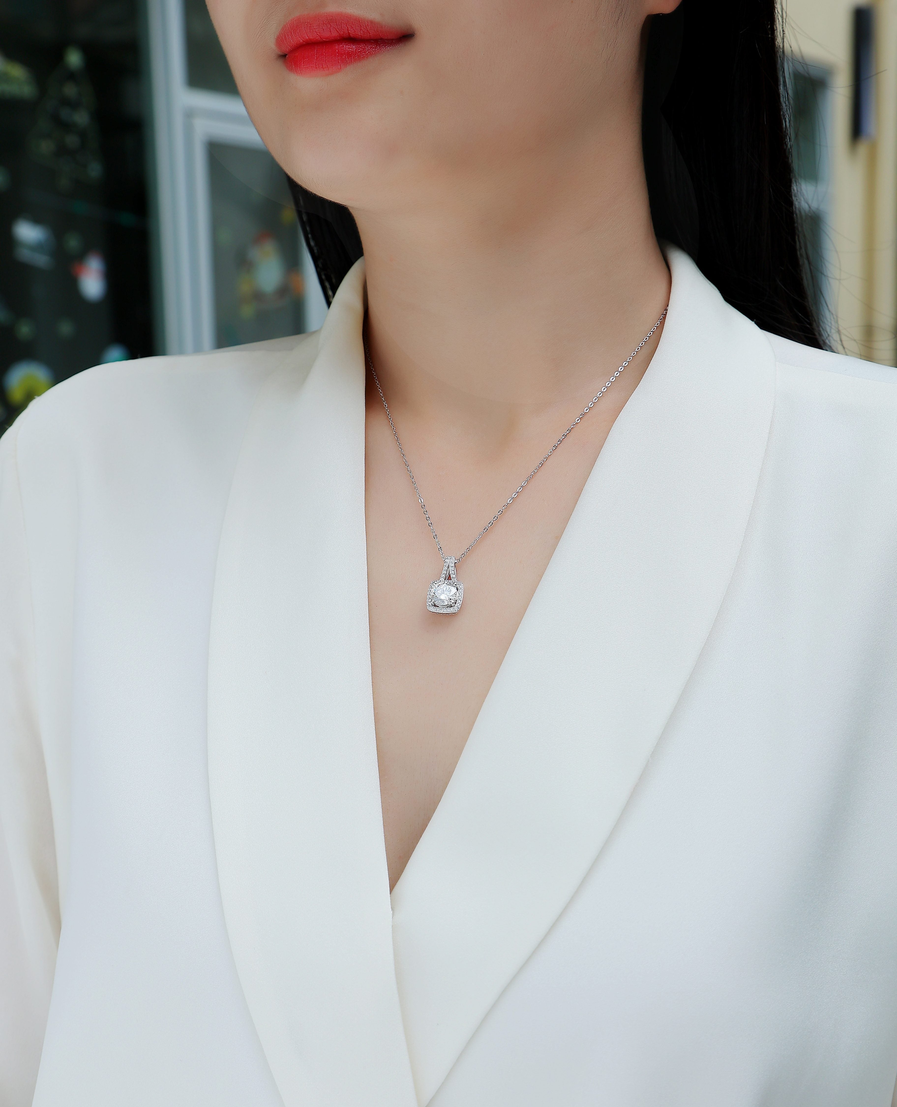 Square Halo Crystal Pendant Necklace