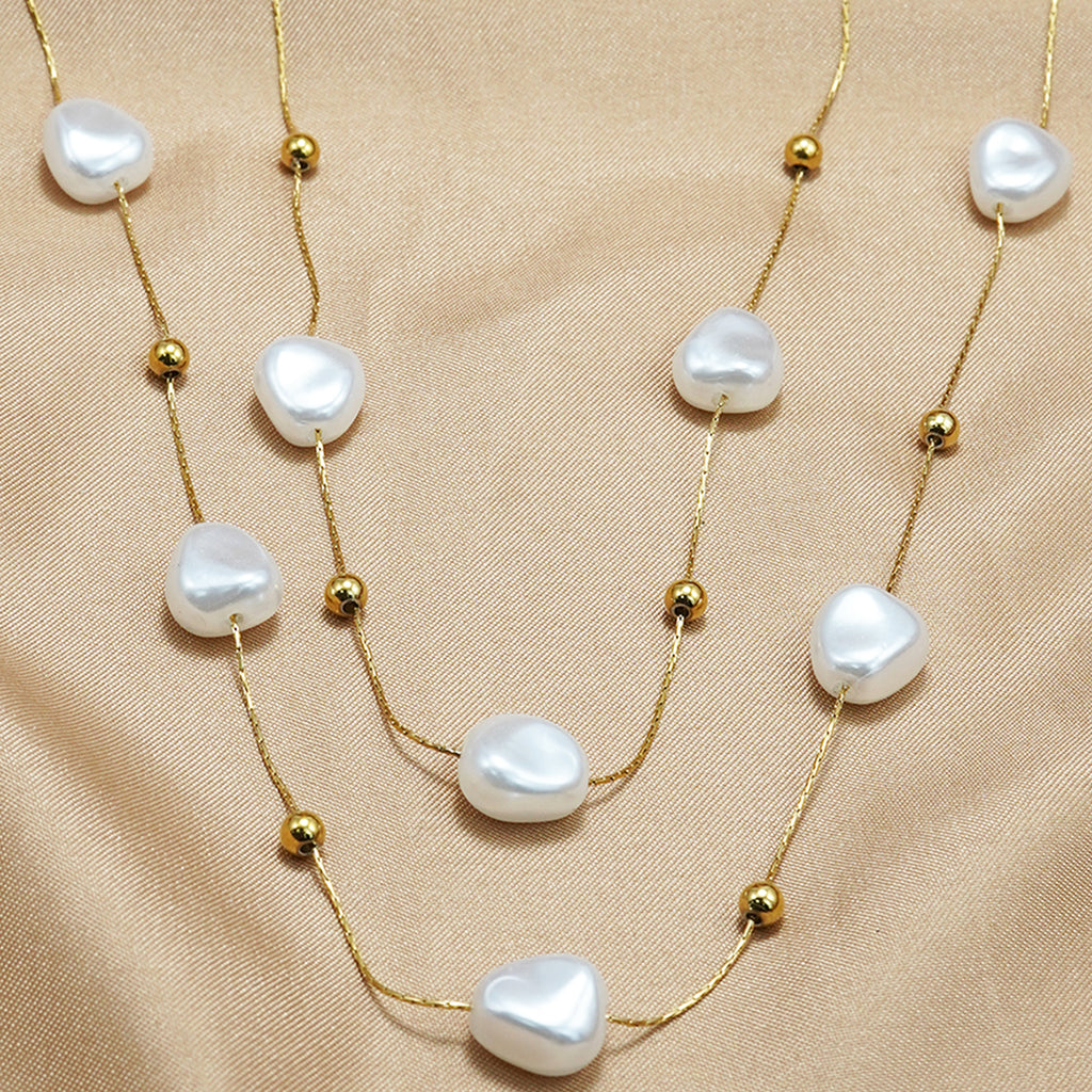 Layered Pearl Necklace with Fine Gold Bead Accents