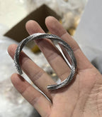 Herringbone Pattern Open Cuff Bracelet with Textured Finish