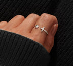 Elegant Heart & Cross Adjustable Ring in Sterling Silver