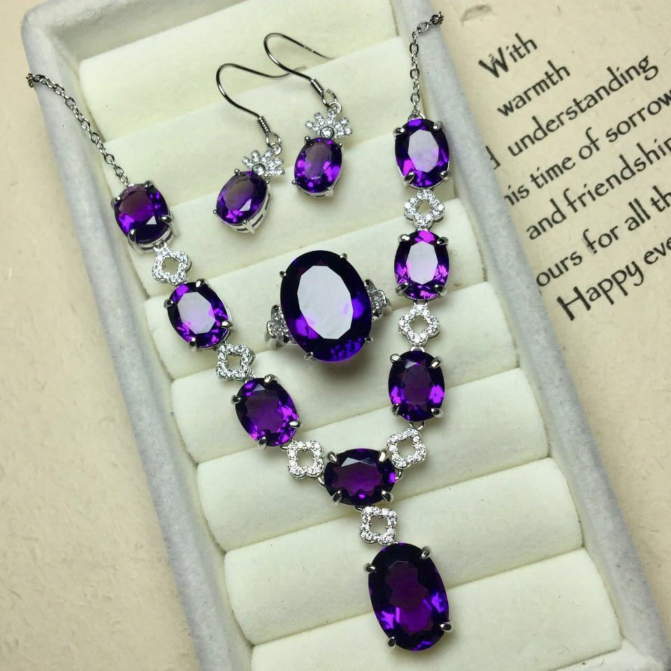 Ladies Inlaid Corundum Amethyst Jewelry Set