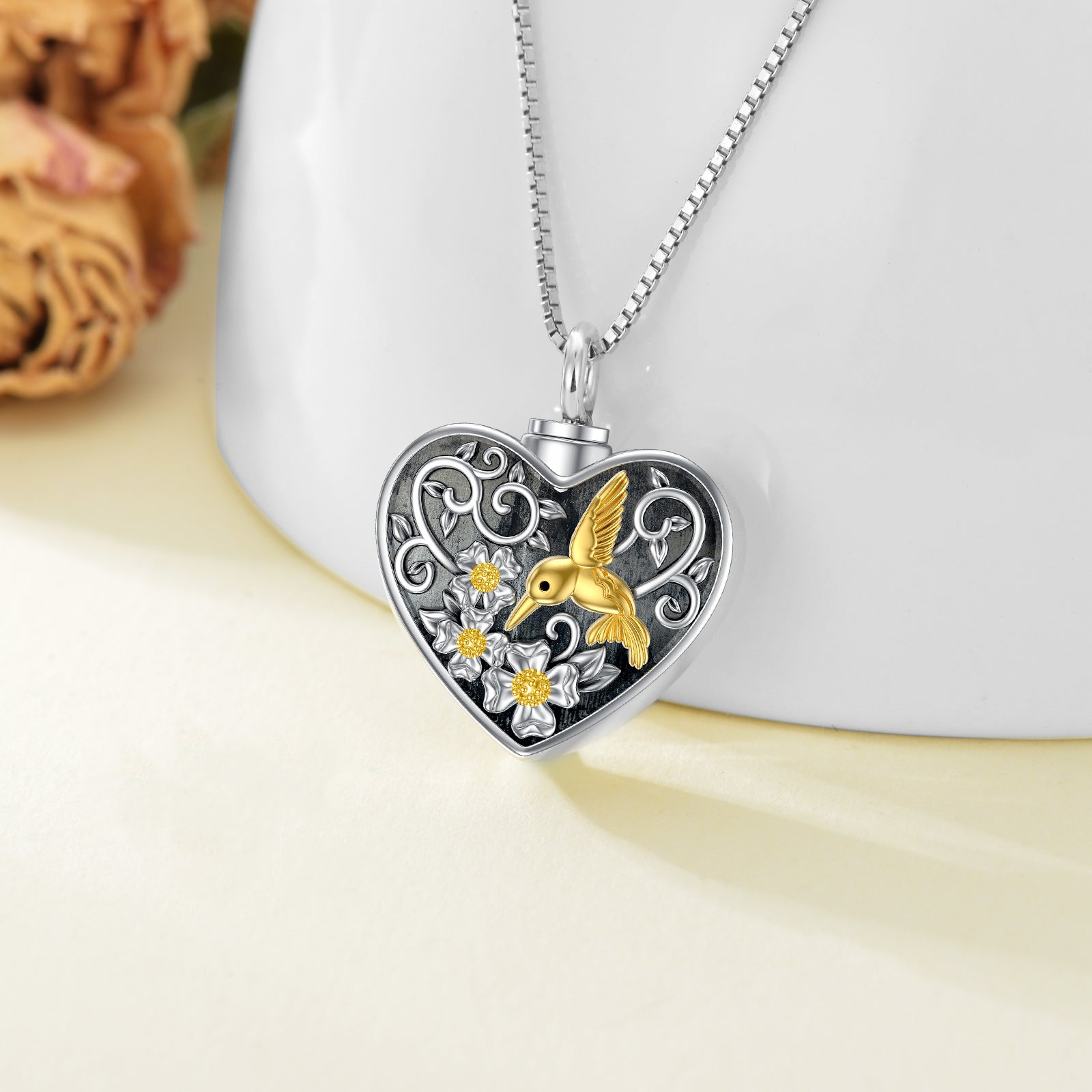 Heart Hummingbird Urn Necklace