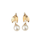 Gold Leaf Pearl Drop Earrings