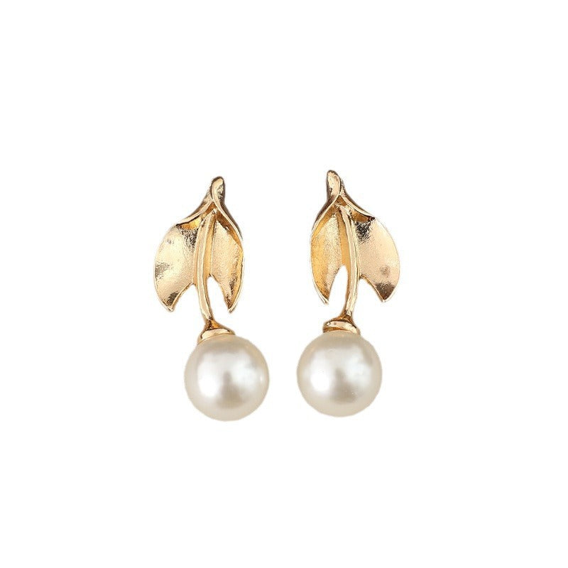 Gold Leaf Pearl Drop Earrings
