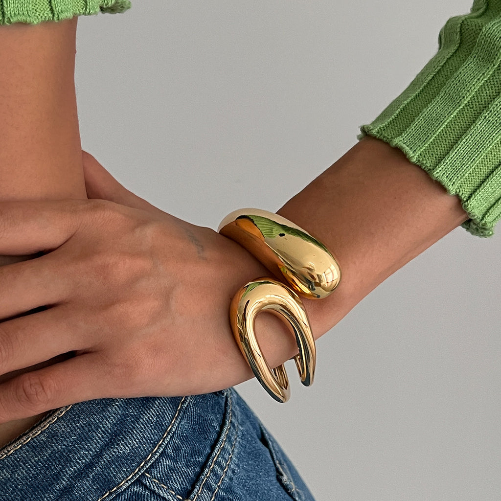 Abstract Open Cuff Bracelet with Fluid Sculptural Form