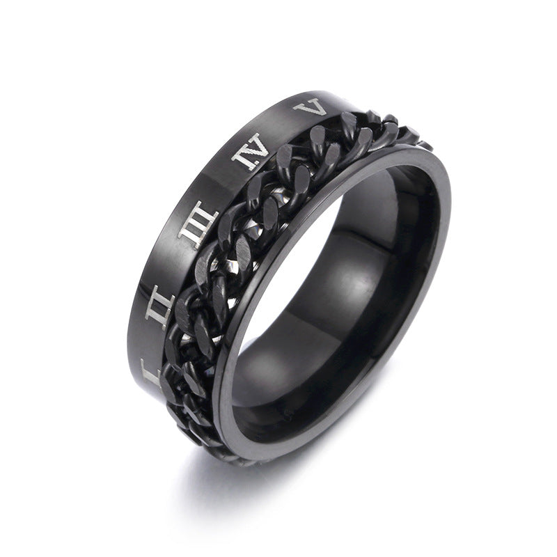 Stainless Steel Chain Spinner Ring – Roman Numeral Band