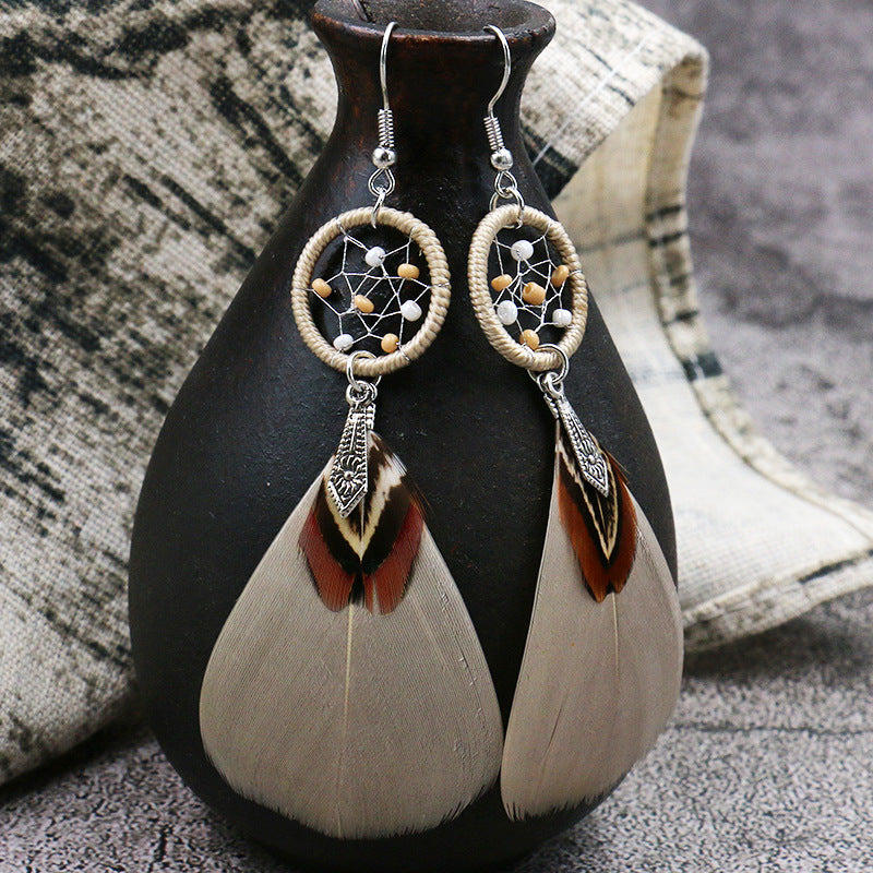 Boho Dreamcatcher Feather Earrings