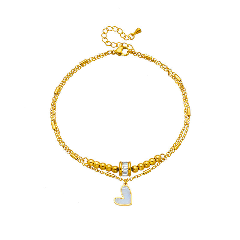 Layered Heart Charm Gold Anklet