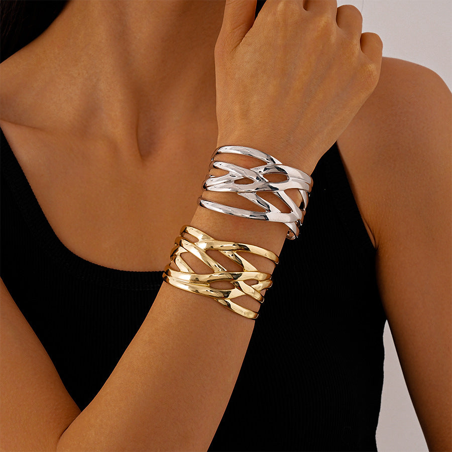 Interwoven Open Cuff Bracelet with Bold Layered Design