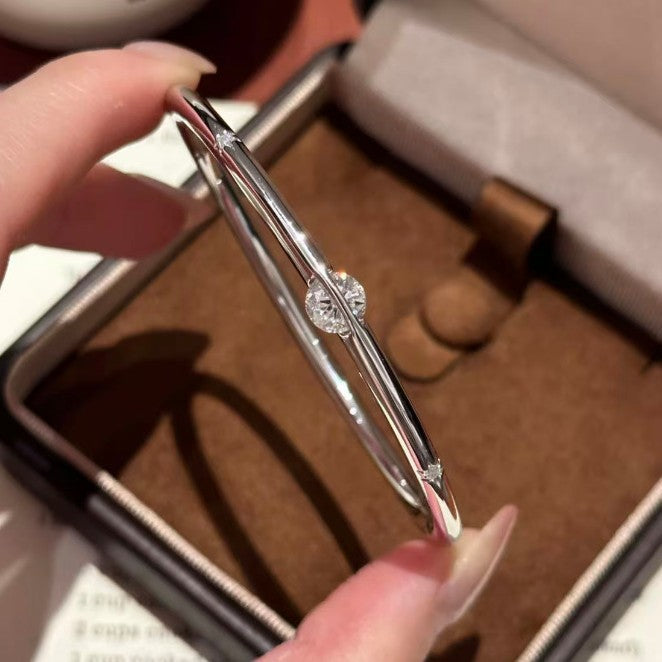 Slim Open Bangle Bracelet with Central Crystal Detail