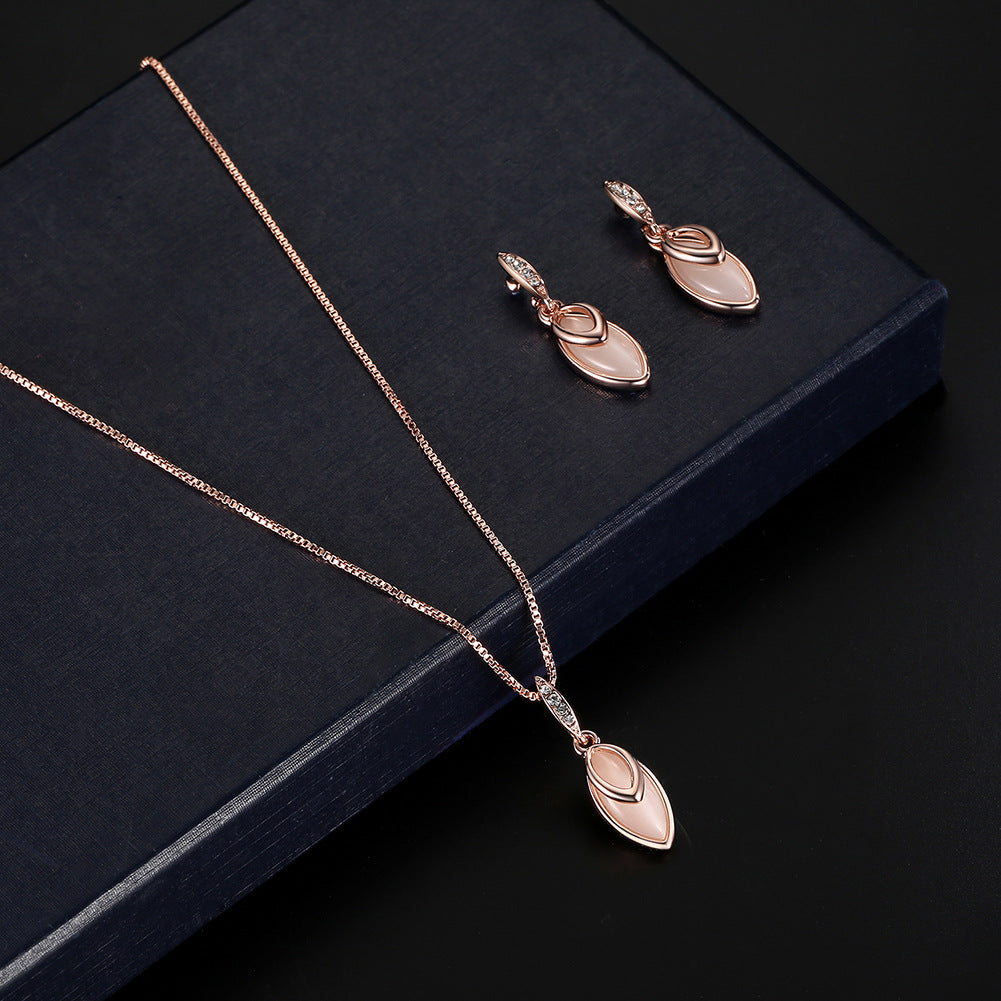 Rose Gold Teardrop Jewelry Set with Crystal Accents
