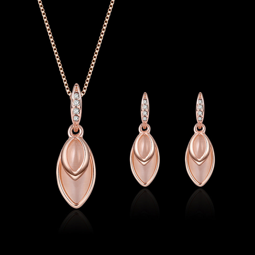 Rose Gold Teardrop Jewelry Set with Crystal Accents