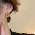Colorful Starfish Stud Earrings with Pearl Drop