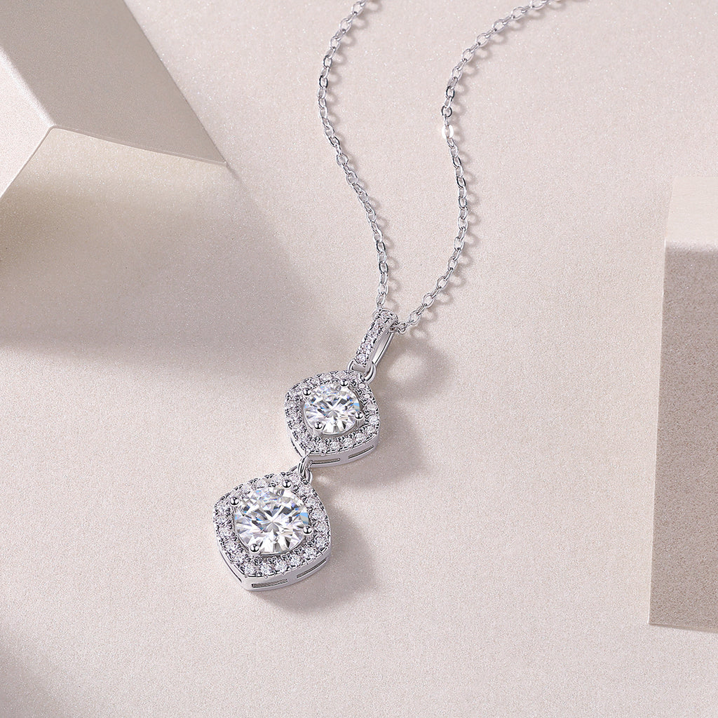 Double Halo Cushion-Cut Crystal Pendant Necklace
