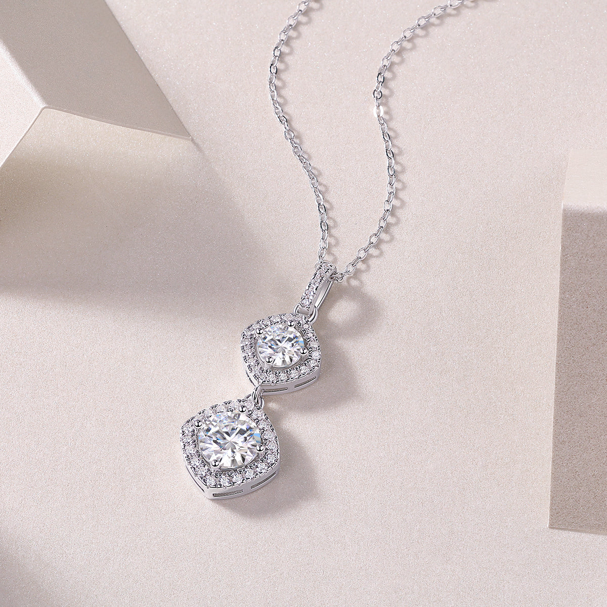 Double Halo Cushion-Cut Crystal Pendant Necklace