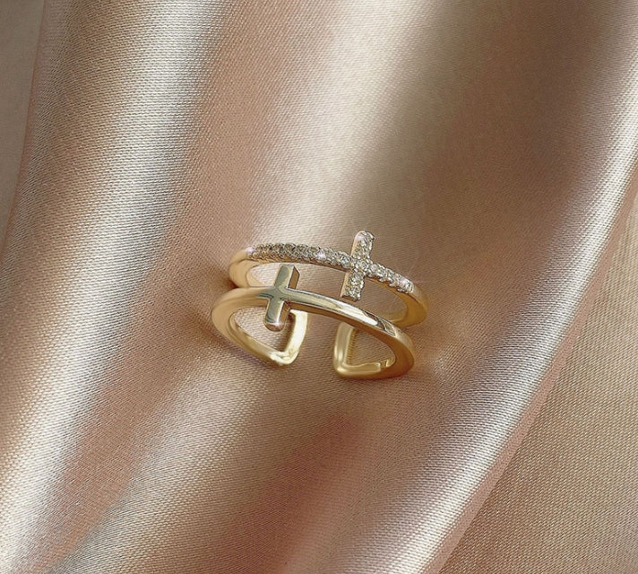 Adjustable Cross Wrap Ring – Minimalist Pavé Accent Band