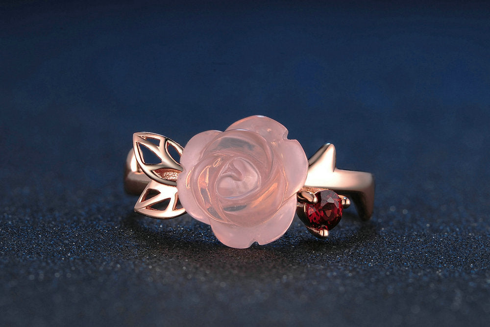 Flower Rose Quartz Gemstone Jewelry Set