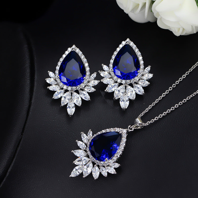 Blue Teardrop Crystal Jewelry Set