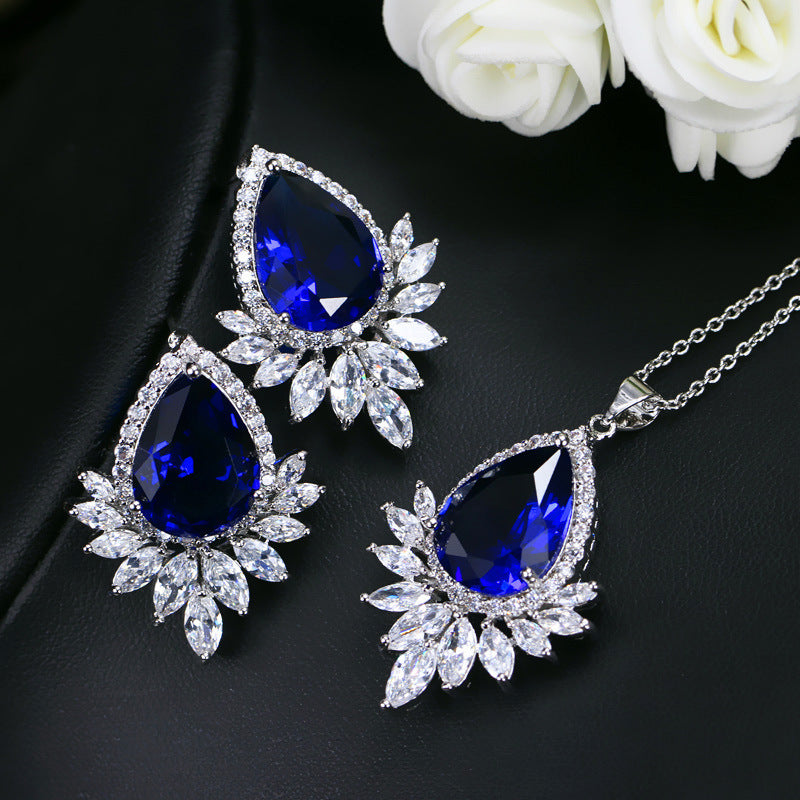 Blue Teardrop Crystal Jewelry Set