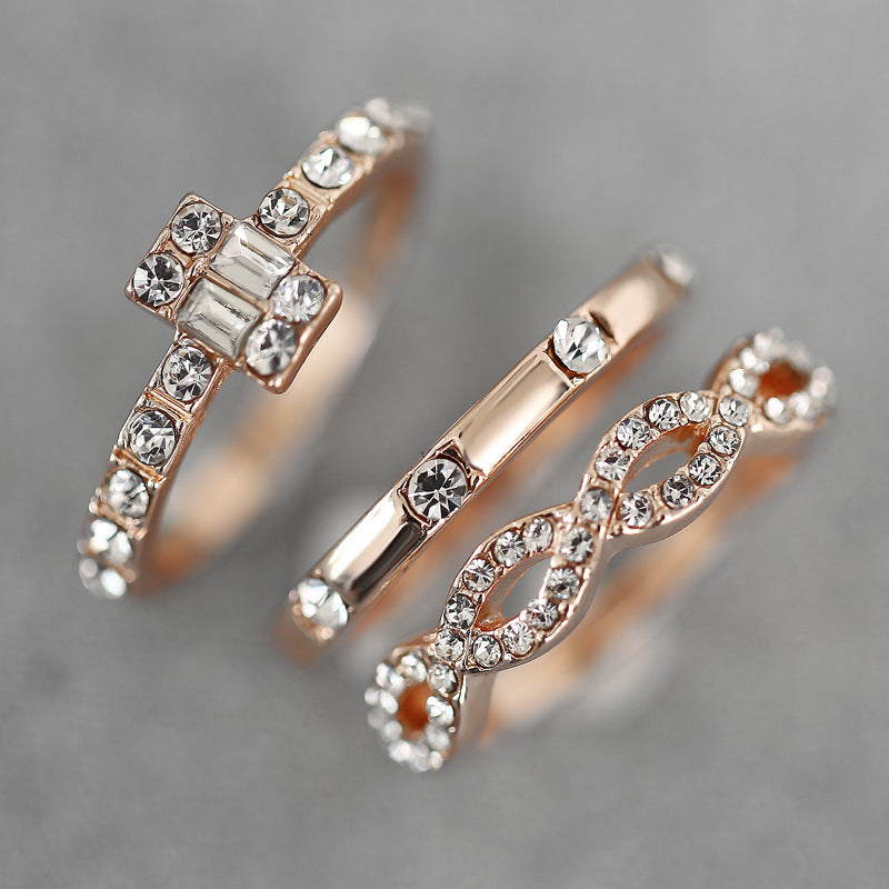 Rose Gold Stackable Pavé Ring Set – 3-Piece Minimal Diamond Bands