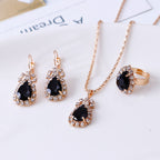 Water Drop Rhinestone Jewelry Set – Elegant Necklace, Earrings & Ring