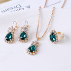 Water Drop Rhinestone Jewelry Set – Elegant Necklace, Earrings & Ring