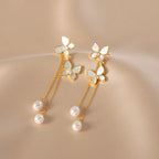 Butterfly Pearl Tassel Drop Earrings