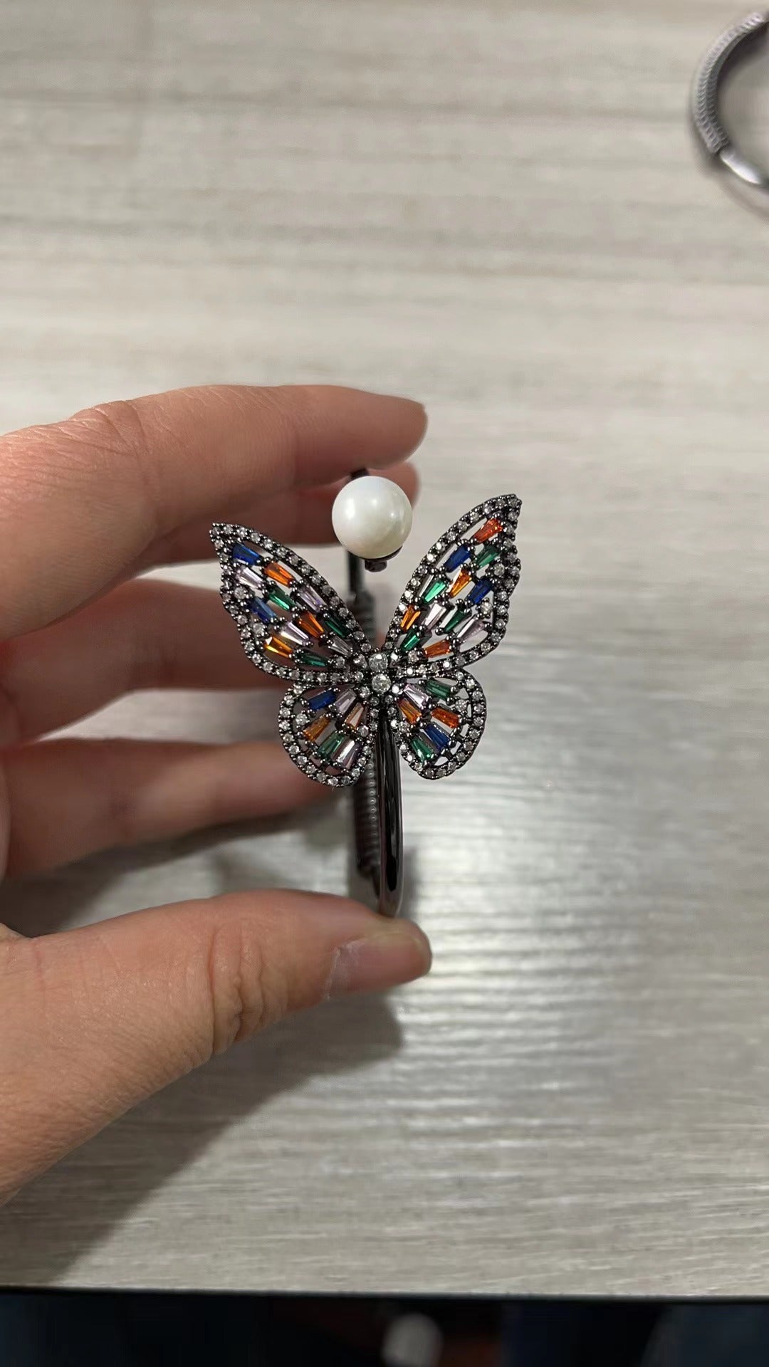 Butterfly Motif Open Cuff Bracelet with Delicate Crystal Detail