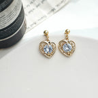 Elegant Gold Heart Crystal Stud Earrings