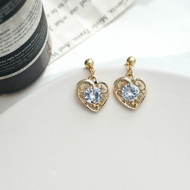 Elegant Gold Heart Crystal Stud Earrings