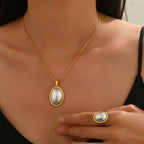 Oval Pearl Pendant Necklace & Matching Statement Ring