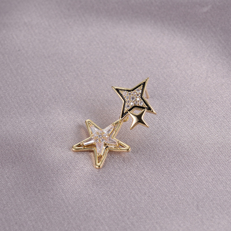 Sparkling Double-Star Drop Earrings with Crystal Accents