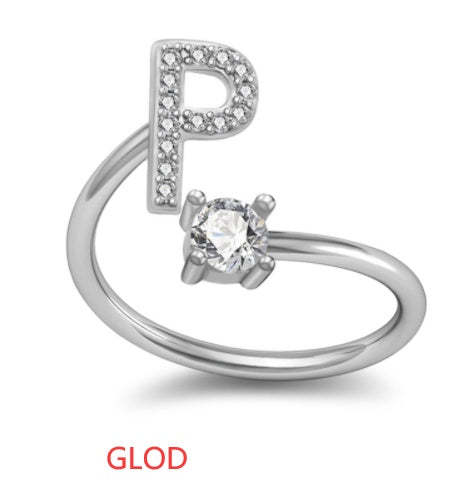 Personalized Initial Letter Ring with Pavé Stone Accent
