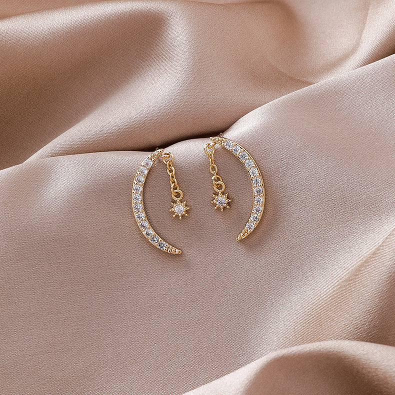 Elegant Crescent Moon & Star Drop Earrings