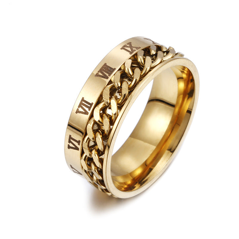 Stainless Steel Chain Spinner Ring – Roman Numeral Band