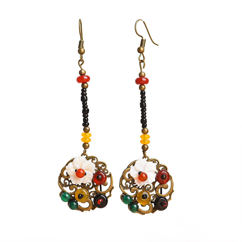 Bohemian Vintage Floral Beaded Dangle Earrings – Multicolor Ethnic Handmade Style