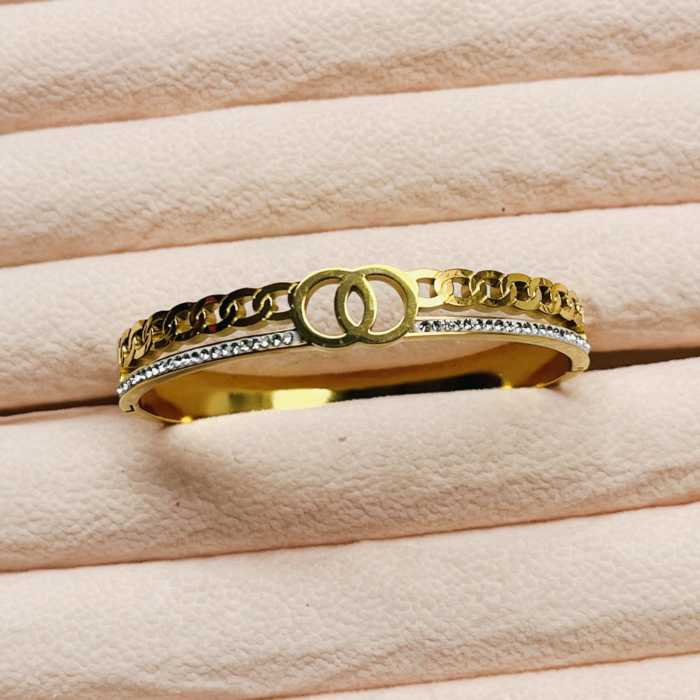 Multi-Band Crystal Detail Bracelet with Elegant Layered Design