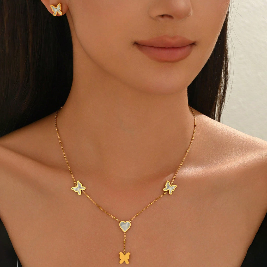 Butterfly & Heart Jewelry Set with Delicate Chain
