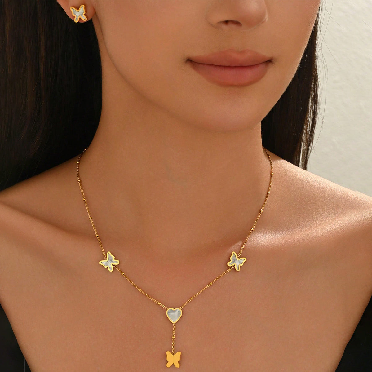 Butterfly & Heart Jewelry Set with Delicate Chain