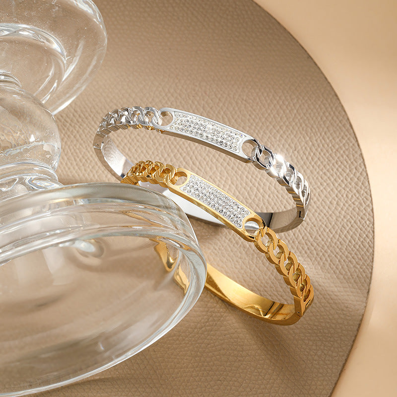 Chain-Detail Bangle Bracelet with Crystal Embellishment