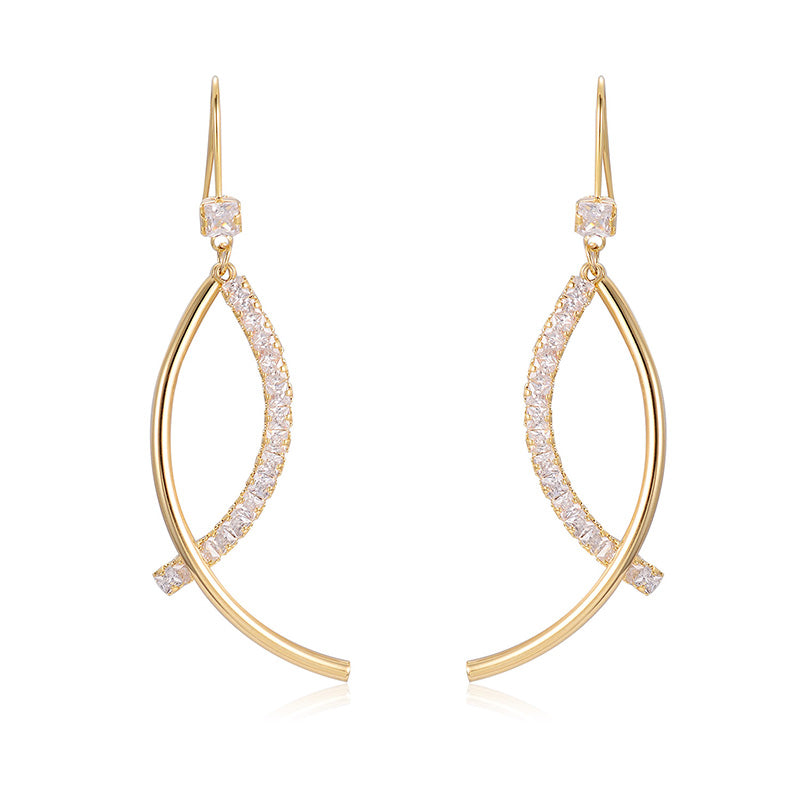 Elegant Crystal Arc Drop Earrings – Modern Minimalist Luxury