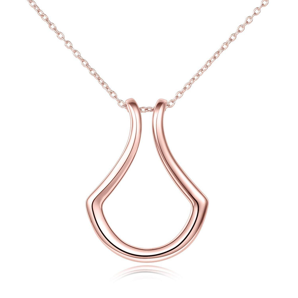 Sterling Silver Ring Holder Necklace – Rose Gold Drop Pendant with Cable Chain