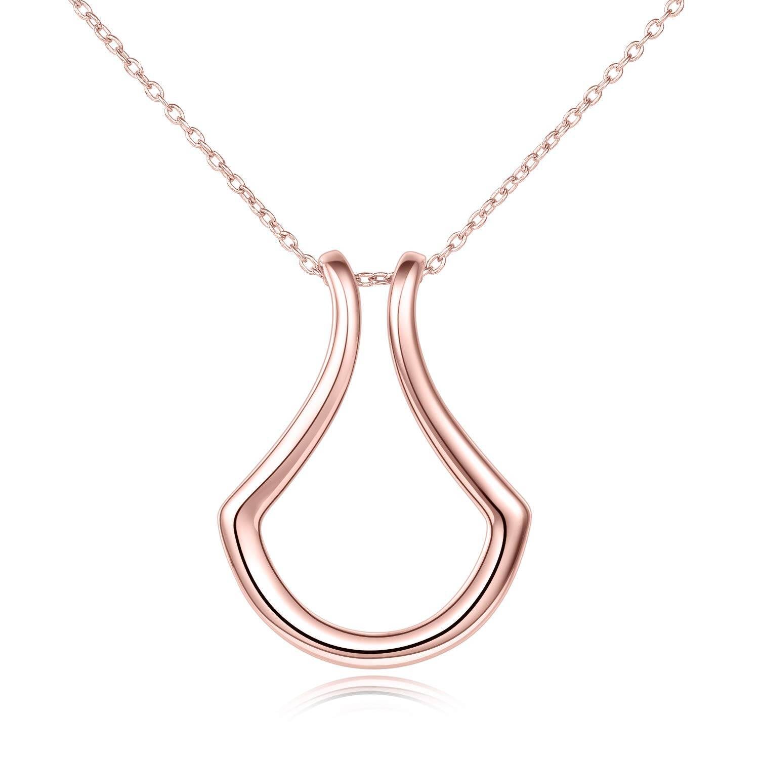 Sterling Silver Ring Holder Necklace – Rose Gold Drop Pendant with Cable Chain