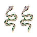 Green Rhinestone Snake Earrings