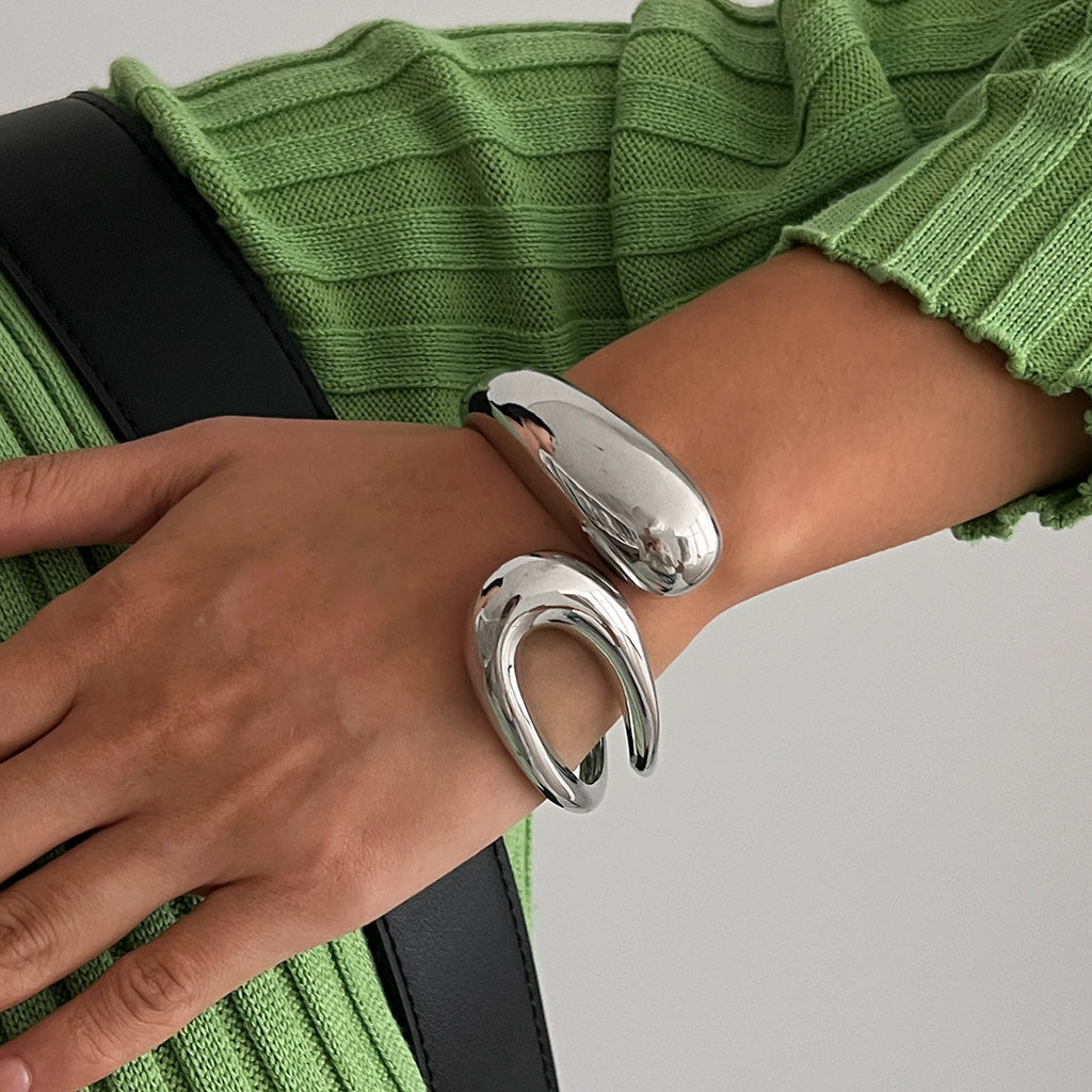 Abstract Open Cuff Bracelet with Fluid Sculptural Form