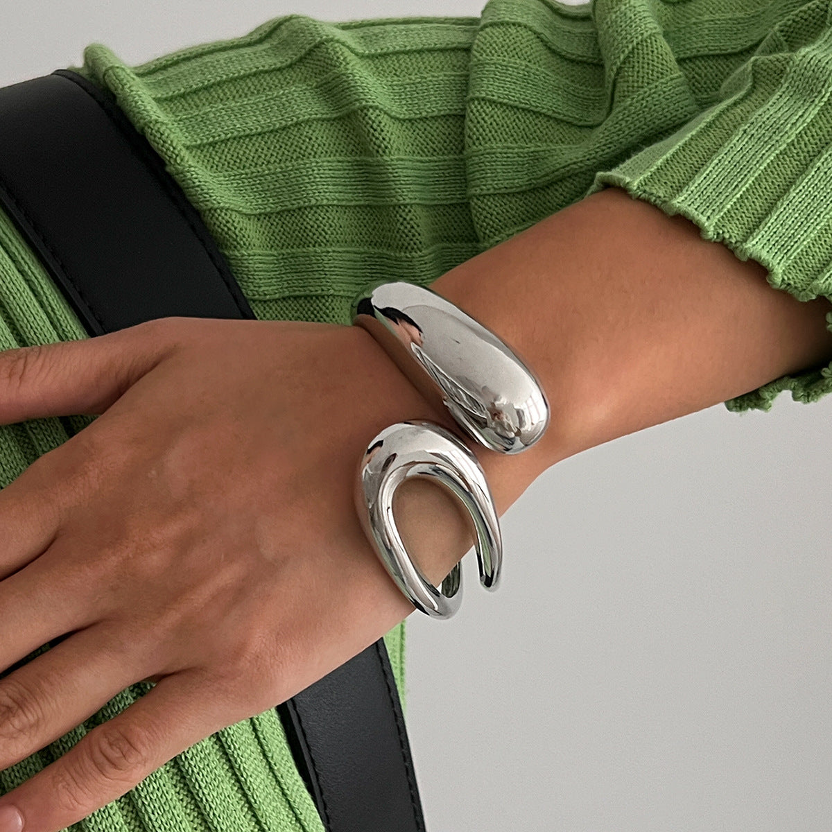 Abstract Open Cuff Bracelet with Fluid Sculptural Form